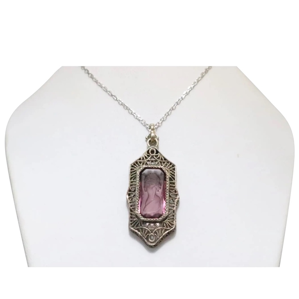 Vintage Sterling Silver Cameo Amethyst Necklace